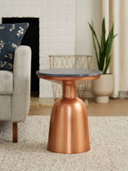 Black Marble Top Side Table with Chunky Copper Iron Base | Amira