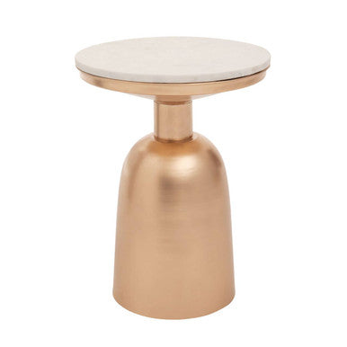 White Marble Top Side Table with Chunky Gold Iron Base | Amira