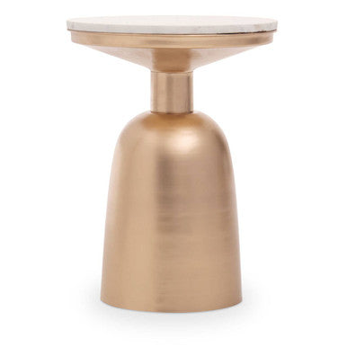 White Marble Top Side Table with Chunky Gold Iron Base | Amira