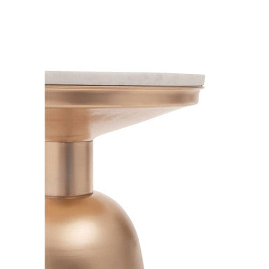 White Marble Top Side Table with Chunky Gold Iron Base | Amira
