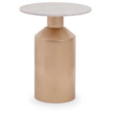 White Carrara Marble Top Side Table with Gold Iron Base | Amira