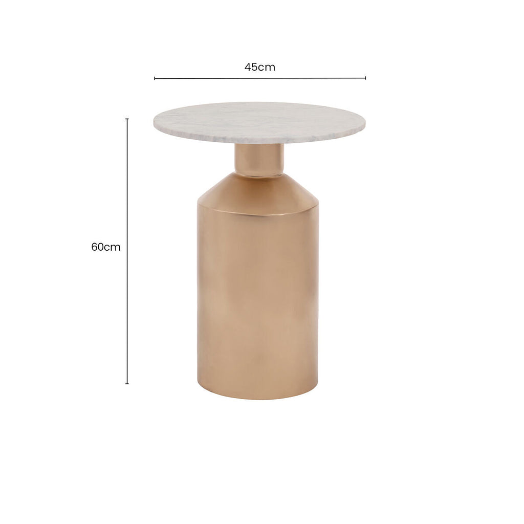 White Carrara Marble Top Side Table with Gold Iron Base | Amira