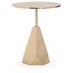 Gold Round Side Table with Geometric Base | Amira