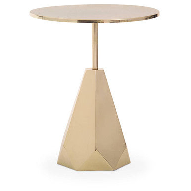 Gold Round Side Table with Geometric Base | Amira