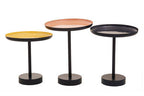Set of 3 Gold Pink & Black Enamel Tray Tables with Black Iron Bases | Amira