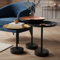 Set of 3 Gold Pink & Black Enamel Tray Tables with Black Iron Bases | Amira