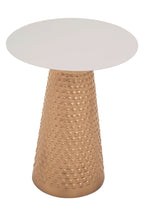 White Tabletop Side Table with Chunky Hammered Gold Base | Amira