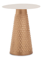White Tabletop Side Table with Chunky Hammered Gold Base | Amira