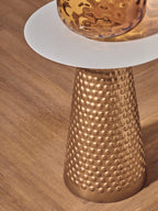 White Tabletop Side Table with Chunky Hammered Gold Base | Amira