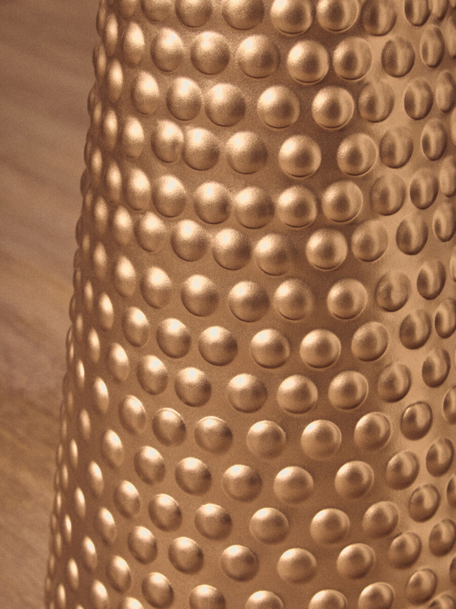 White Tabletop Side Table with Chunky Hammered Gold Base | Amira