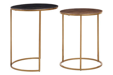 Nest of 2 Gold and Zinc Side Tables with Luxe Gold Steel Frames | Amira