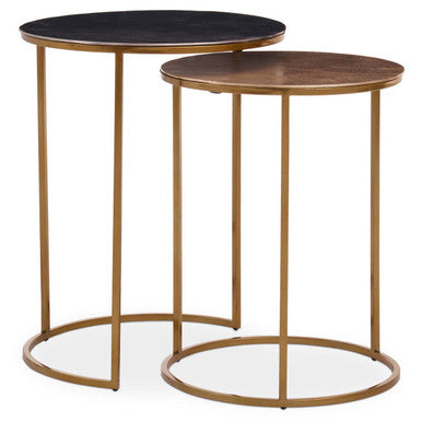 Nest of 2 Gold and Zinc Side Tables with Luxe Gold Steel Frames | Amira