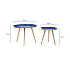 Blue Enamel Nest of Two Side Tables with Gold Finish Metal Frame | Amira
