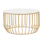 White Marble Top Coffee Table with Gold Finish Iron Cage Base | Pali