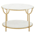 Two-Tier White Marble Top Side Table with Gold Finish Iron Frame, Pali