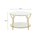 Two-Tier White Marble Top Side Table with Gold Finish Iron Frame, Pali