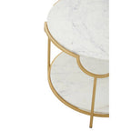 Two-Tier White Marble Top Side Table with Gold Finish Iron Frame, Pali