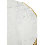 Two-Tier White Marble Top Side Table with Gold Finish Iron Frame, Pali