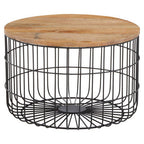Natural Wood Top Side Table with Black Metal Cage Base | Pali