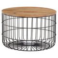 Natural Wood Top Side Table with Black Metal Cage Base | Pali