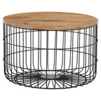 Natural Wood Top Side Table with Black Metal Cage Base | Pali