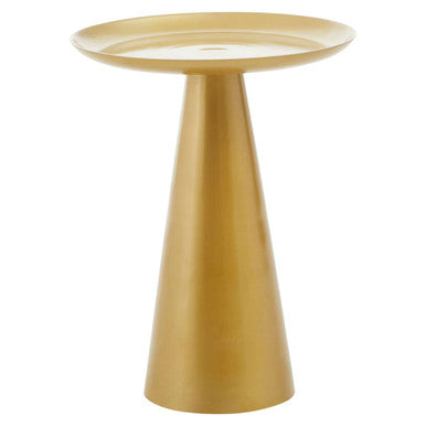 Gold Finish Aluminium Round Side Table with Pedestal Base and Raised Edge Top | Pali