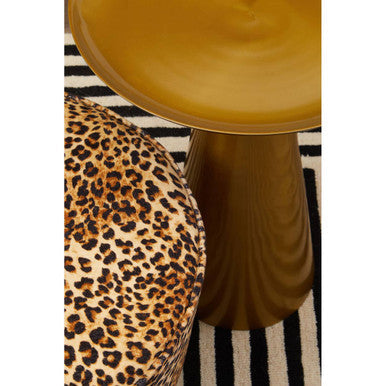 Gold Finish Aluminium Round Side Table with Pedestal Base and Raised Edge Top | Pali