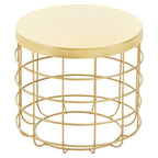 Gold Finish Iron Round Top Side Table with Caged Base | Pali