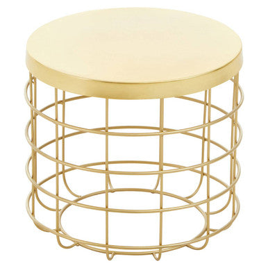 Gold Finish Iron Round Top Side Table with Caged Base | Pali