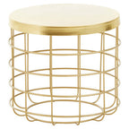 Gold Finish Iron Round Top Side Table with Caged Base | Pali