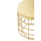 Gold Finish Iron Round Top Side Table with Caged Base | Pali