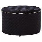 Round Black Velvet Ottoman | Zamora