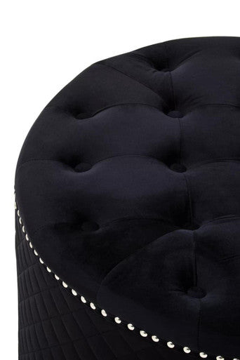 Round Black Velvet Ottoman | Zamora