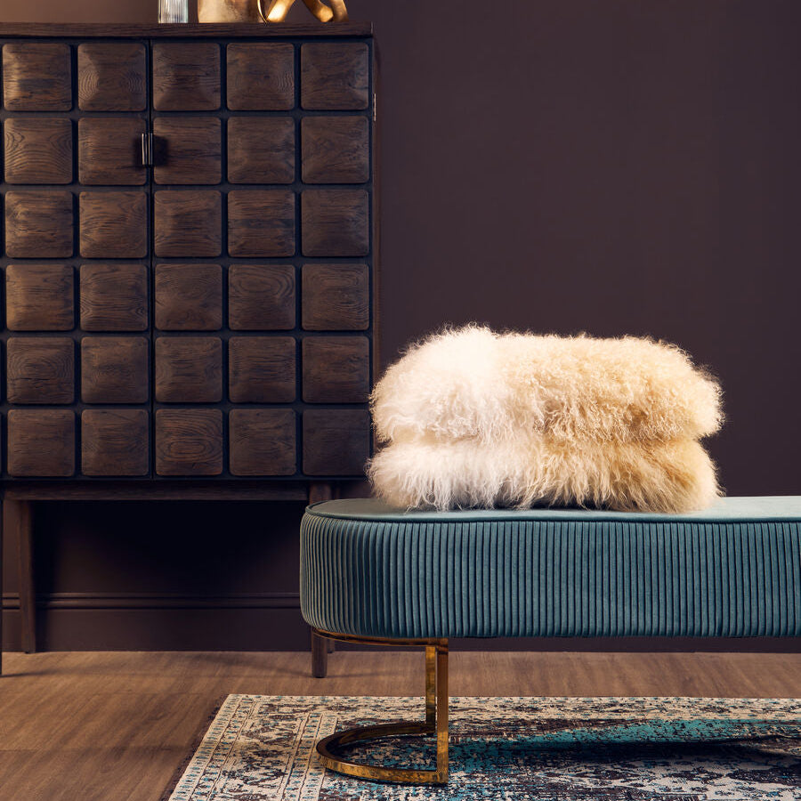 Teal Velvet Bench With Gold Finish Legs | Zamora