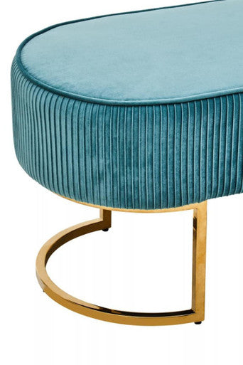 Teal Velvet Bench With Gold Finish Legs | Zamora