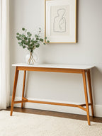 White Marble Top Console Table with Sustainable Acacia Wood Base | Myan