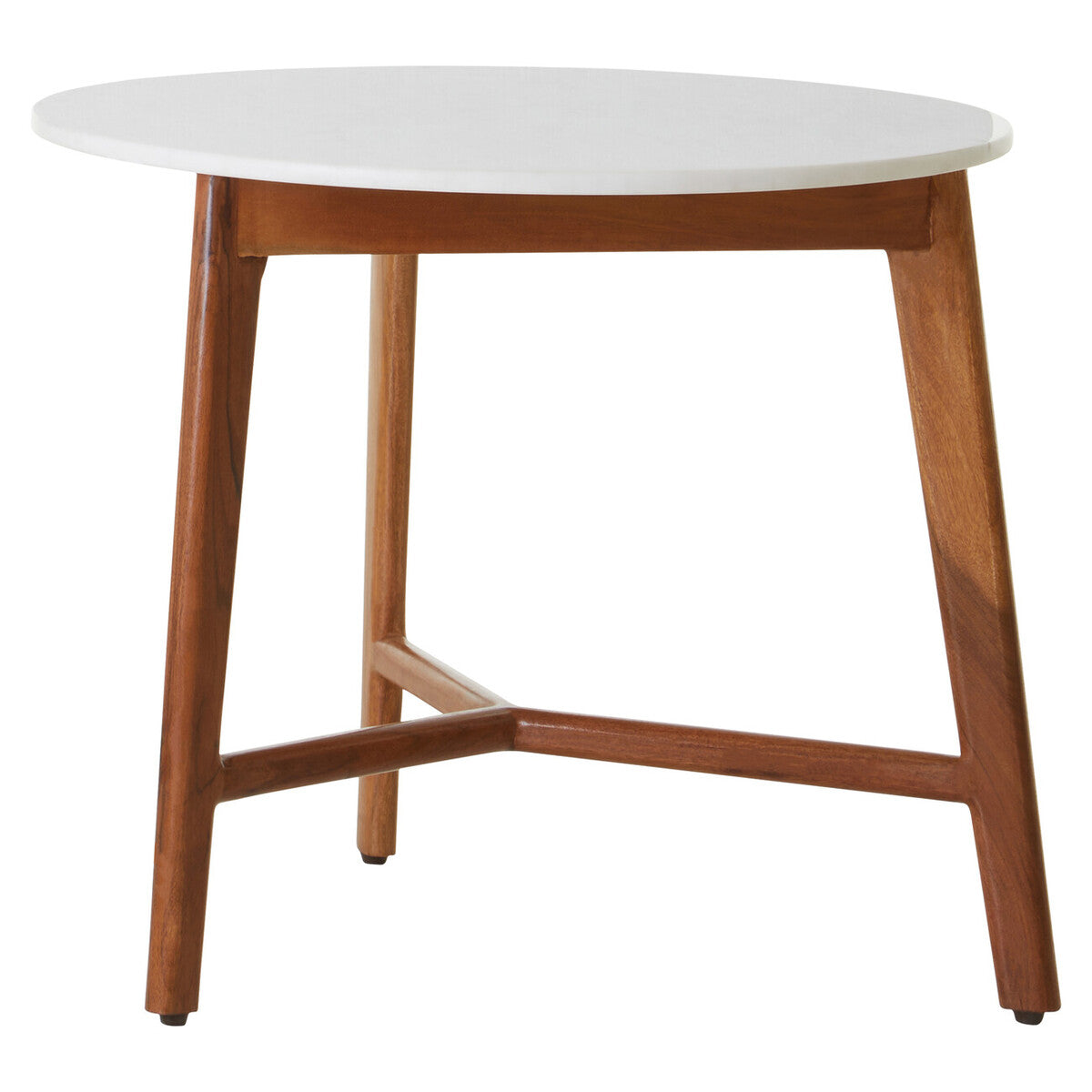 White Marble Top Round Side Table with Sustainable Acacia Wood Base | Myan