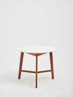 White Marble Top Round Side Table with Sustainable Acacia Wood Base | Myan
