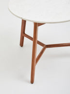 White Marble Top Round Side Table with Sustainable Acacia Wood Base | Myan