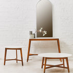 White Marble Top Round Side Table with Sustainable Acacia Wood Base | Myan