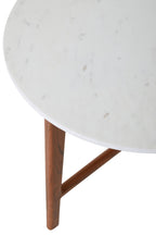 White Marble Top Round Side Table with Sustainable Acacia Wood Base | Myan
