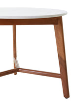 White Marble Top Round Side Table with Sustainable Acacia Wood Base | Myan