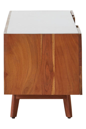 Acacia Wood and White Marble Media Unit | Myan