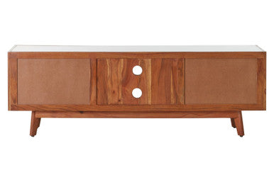 Acacia Wood and White Marble Media Unit | Myan