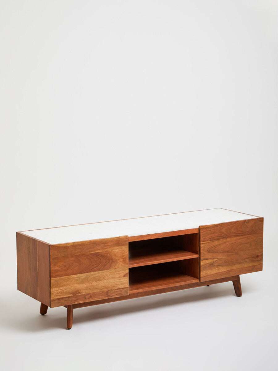 Acacia Wood and White Marble Media Unit | Myan