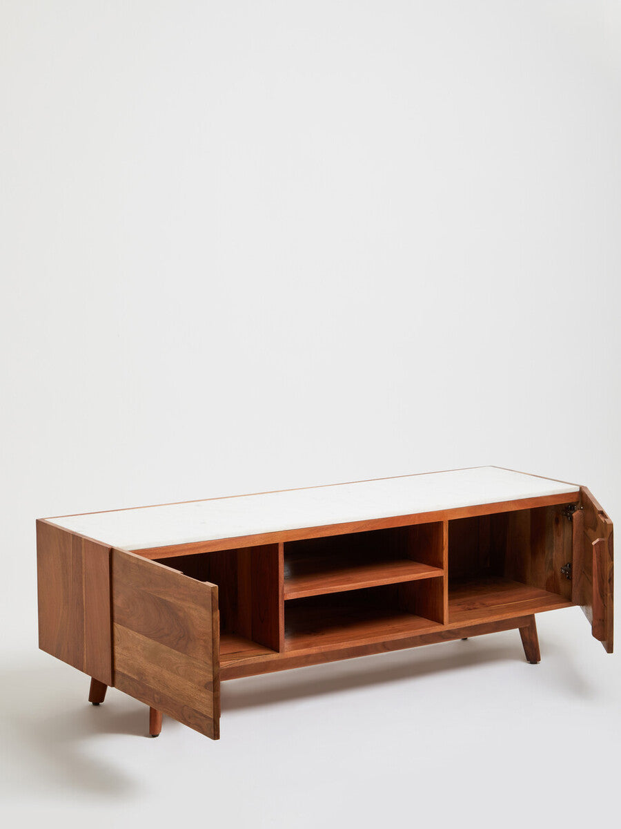 Acacia Wood and White Marble Media Unit | Myan