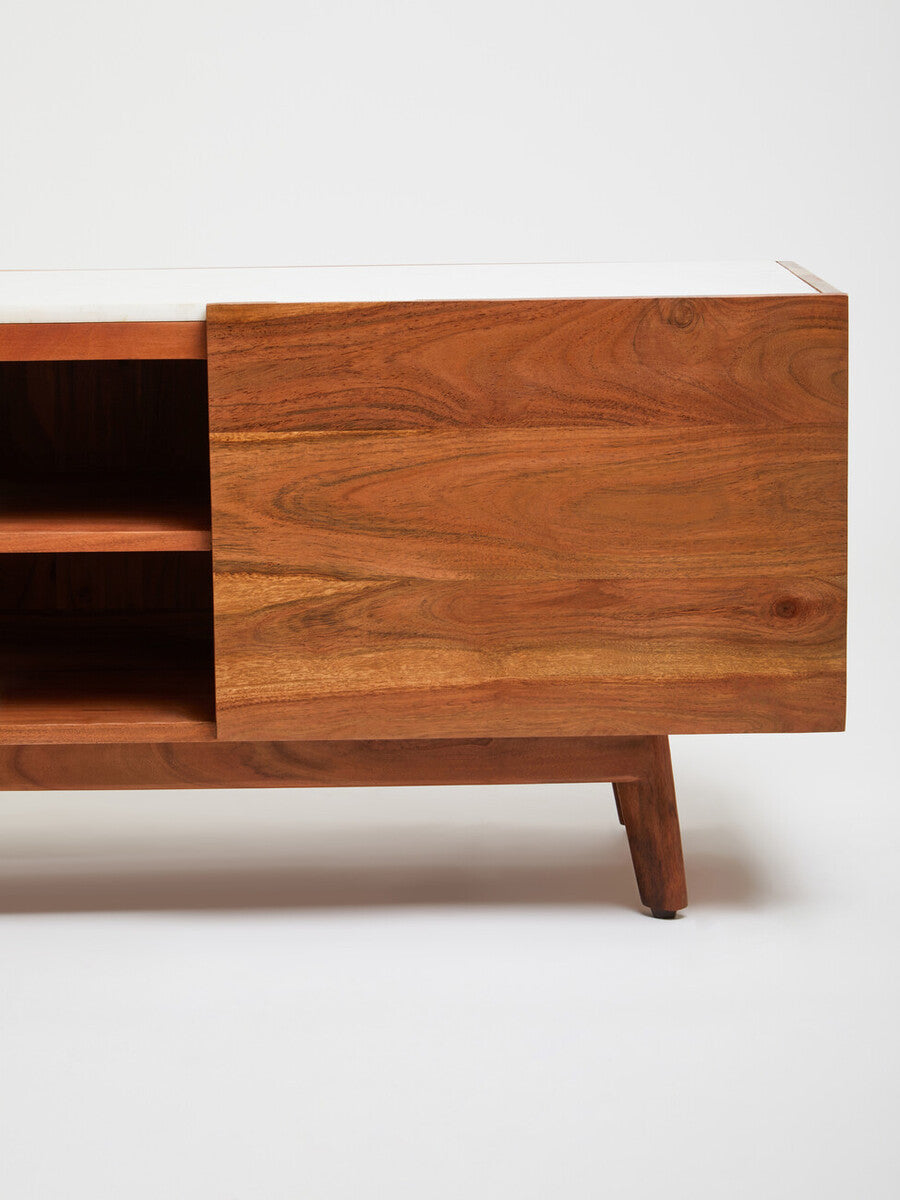 Acacia Wood and White Marble Media Unit | Myan