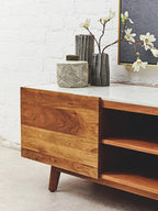 Acacia Wood and White Marble Media Unit | Myan