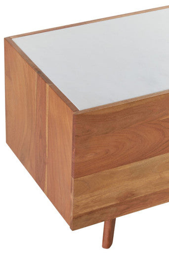Acacia Wood and White Marble Media Unit | Myan