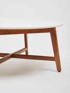 White Marble Round Top Coffee Table with Acacia Wood Legs | Myan